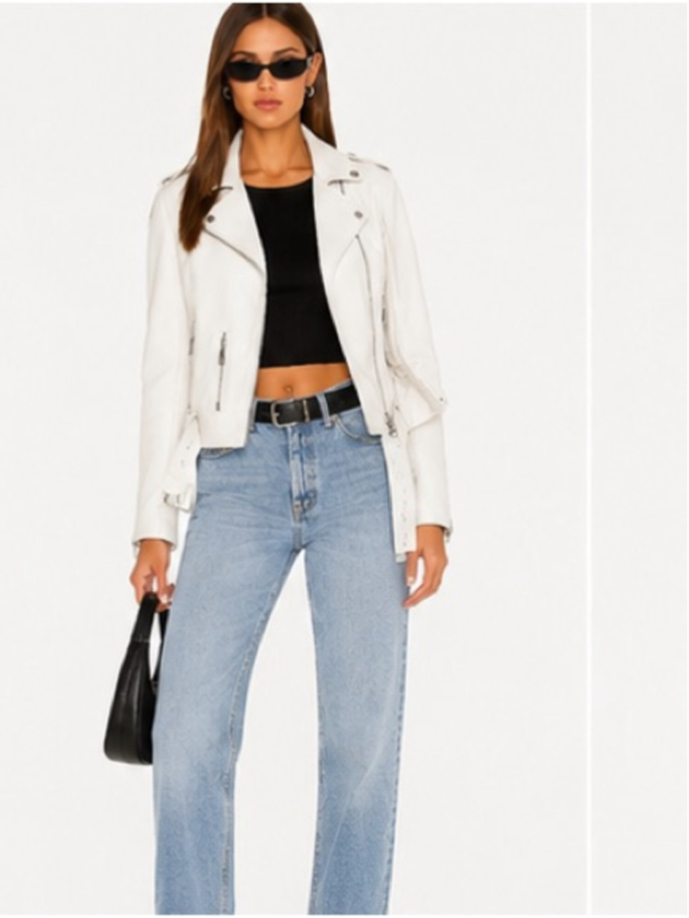 Levi's White Leather Moto Jacket with Belted Hem - Picture 9 of 10